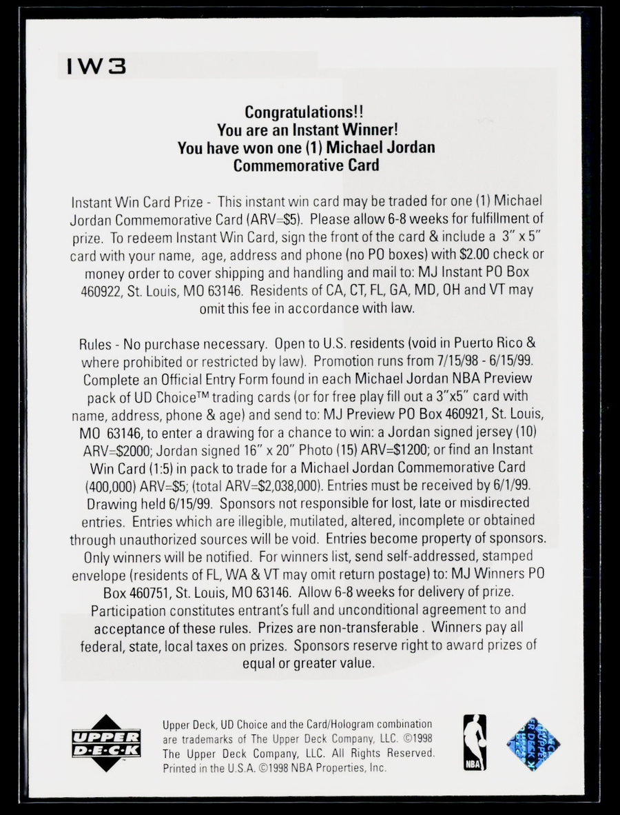 1998-99 UD Choice #IW3 Michael Jordan Instant Win!