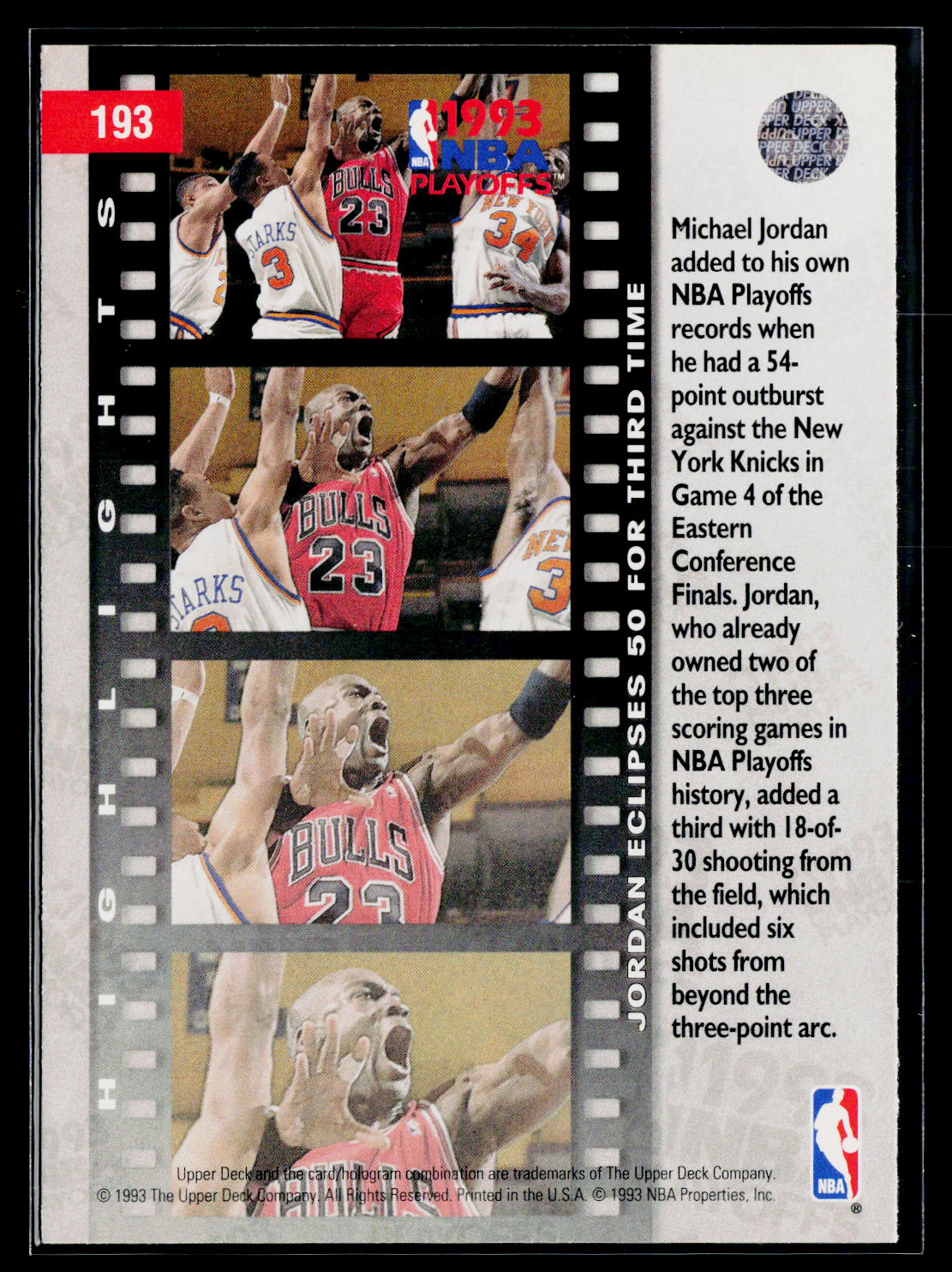 1993-94 Upper Deck #193 Jordan Scores 54 Points