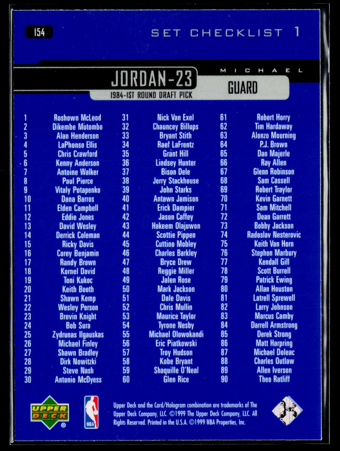 1999-00 Upper Deck #154 Michael Jordan