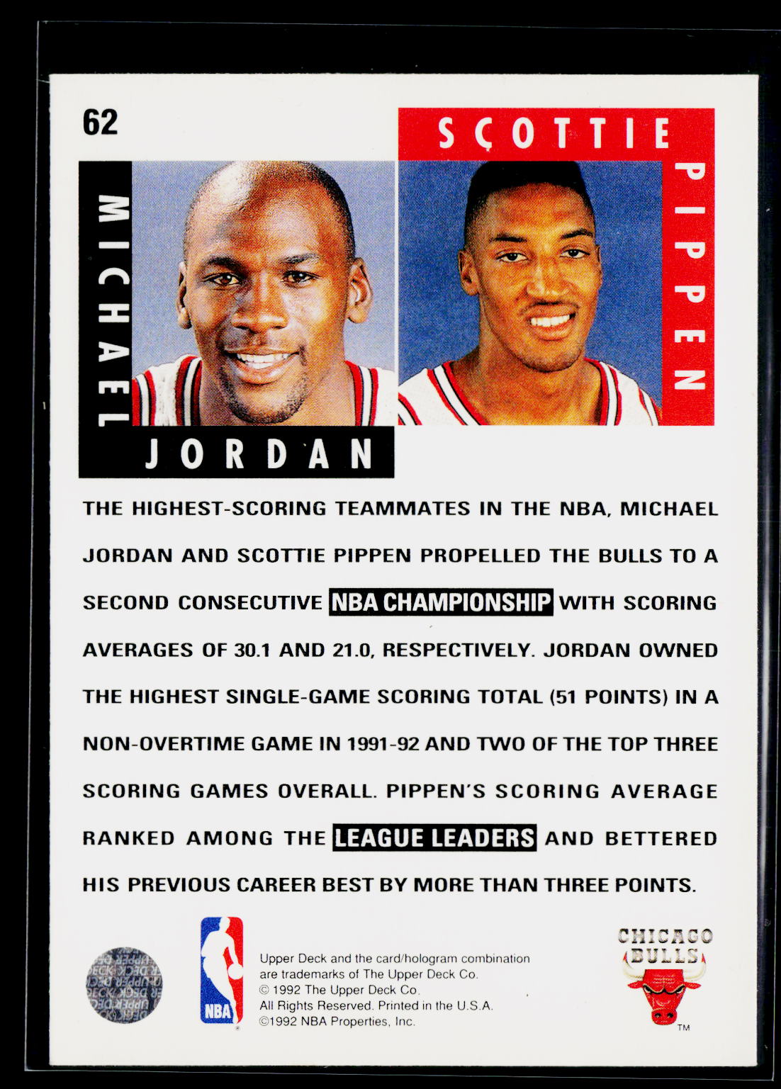 1992-93 Upper Deck #62 Michael Jordan / Scottie Pippen