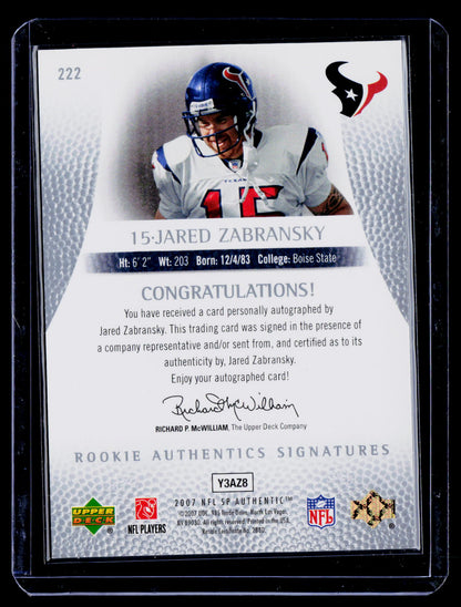 2007 SP Authentic #222 Jared Zabransky #/1199