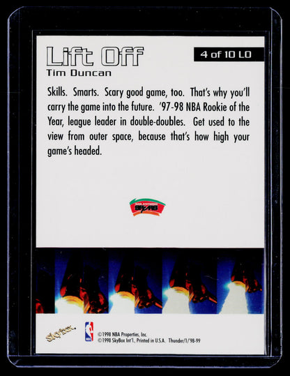 1998-99 SkyBox Thunder #4 LO Tim Duncan Lift Off