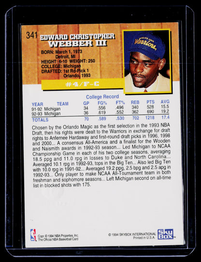 1993-94 Hoops #341 Chris Webber Fifth Anniversary Gold