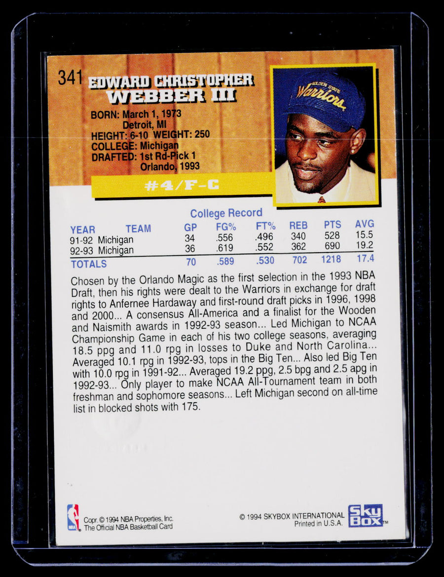 1993-94 Hoops #341 Chris Webber Fifth Anniversary Gold