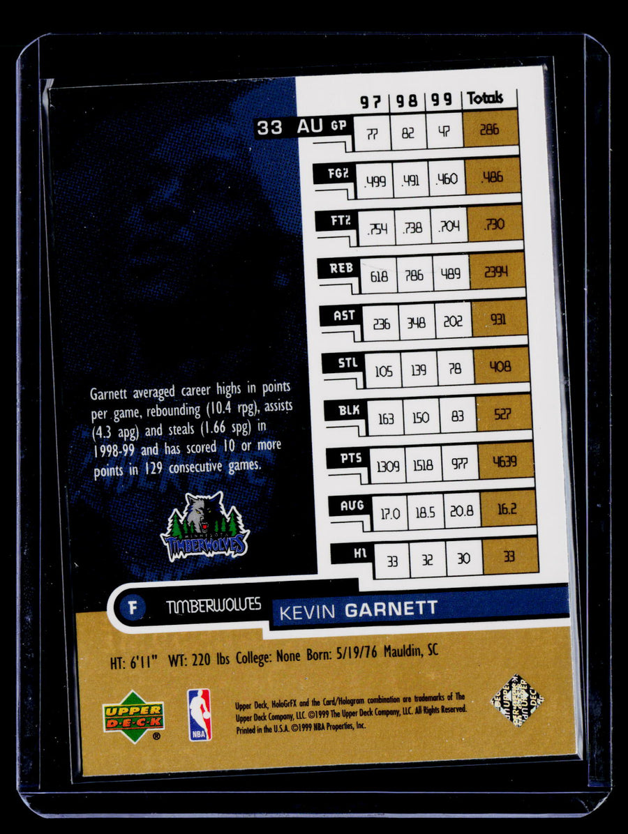 1999-00 Upper Deck HoloGrFX #33 AU Kevin Garnett AuSome