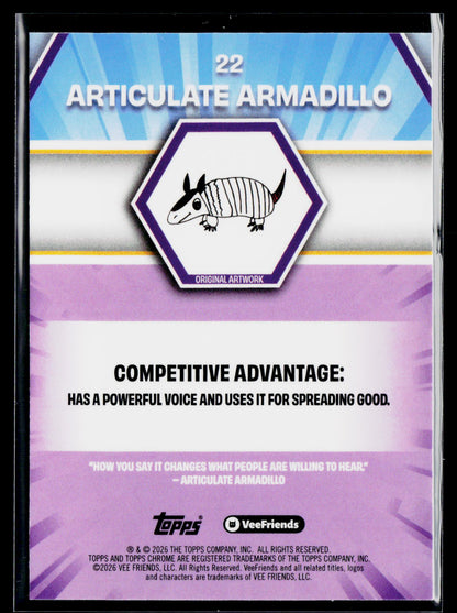 2026 Topps Chrome VeeFriends #22 Articulate Armadillo