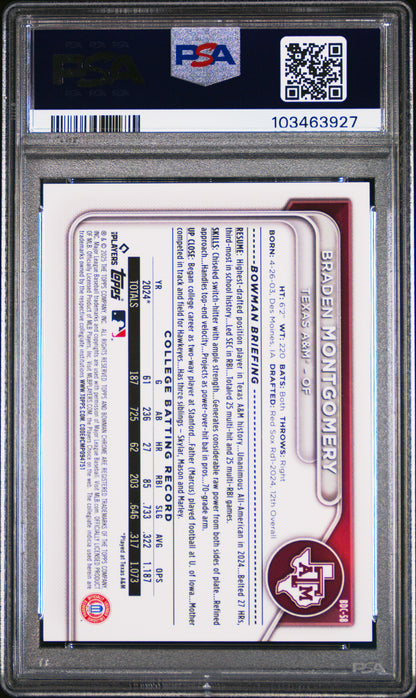 2024 Bowman Draft #BDC58 Braden Montgomery Chrome Variation PSA 10