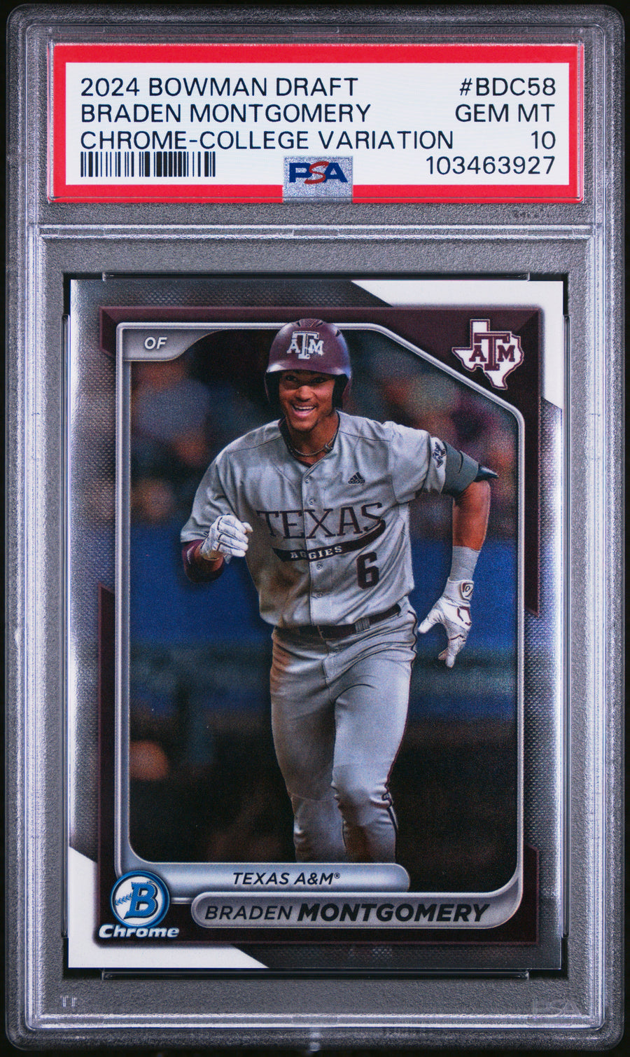 2024 Bowman Draft #BDC58 Braden Montgomery Chrome Variation PSA 10