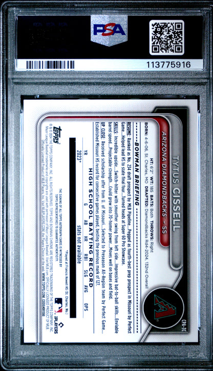 2024 Bowman Draft Chrome Autographs #CPATC Tytus Cissell Blue Wave /150 PSA 10