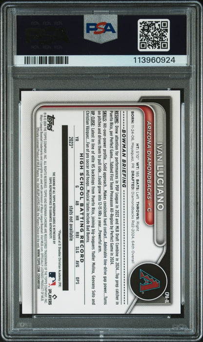 2024 Bowman Draft Chrome Autographs #CPAIL Ivan Luciano Sparkle /71 PSA 10