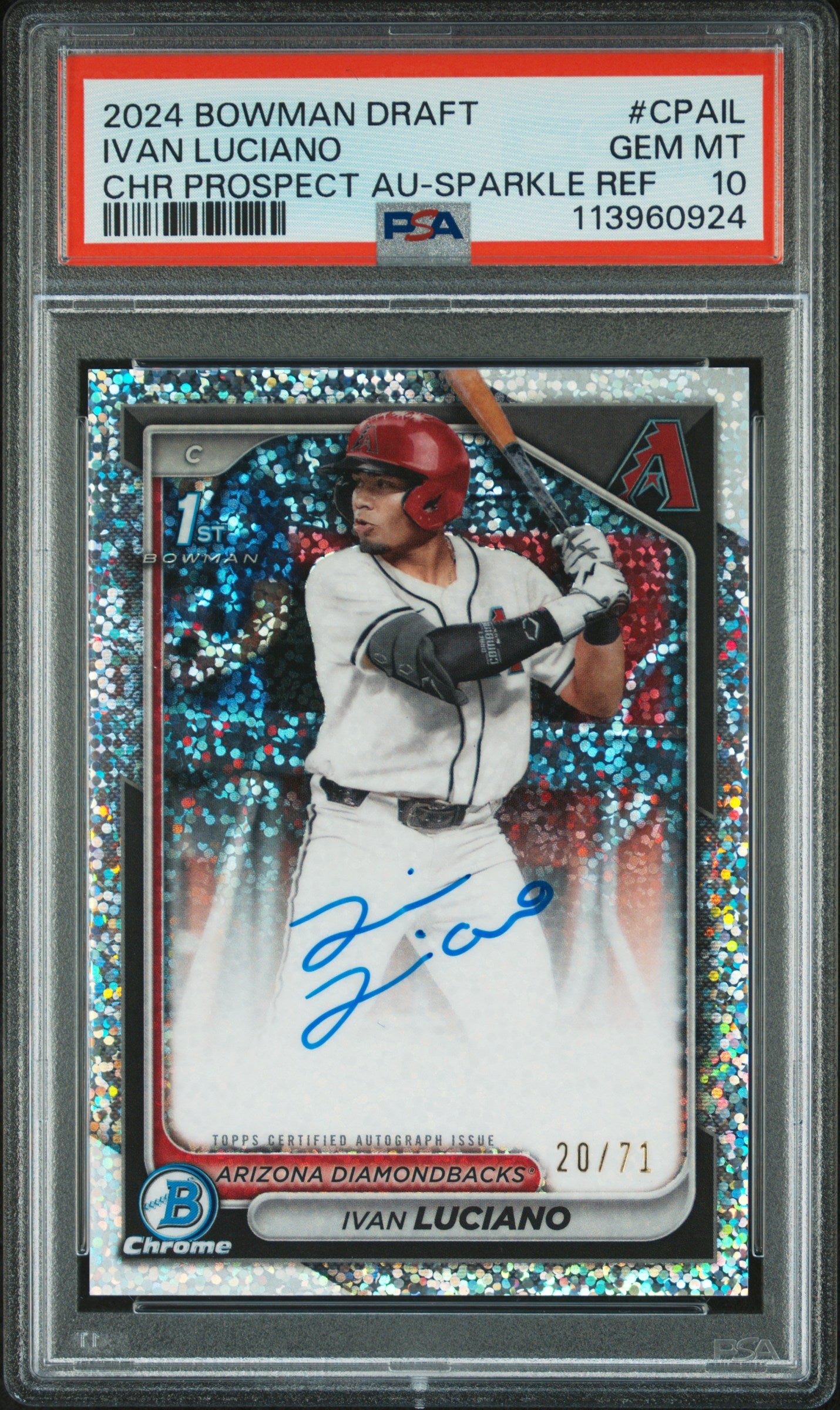 2024 Bowman Draft Chrome Autographs #CPAIL Ivan Luciano Sparkle /71 PSA 10
