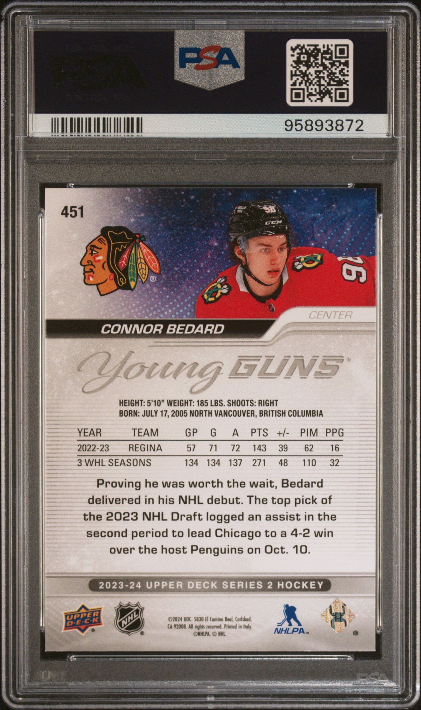 2023 Upper Deck #451 Connor Bedard PSA 10