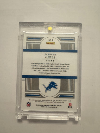 2023 Panini National Treasures #9 Jahmyr Gibbs Rookie Material Signatures /99