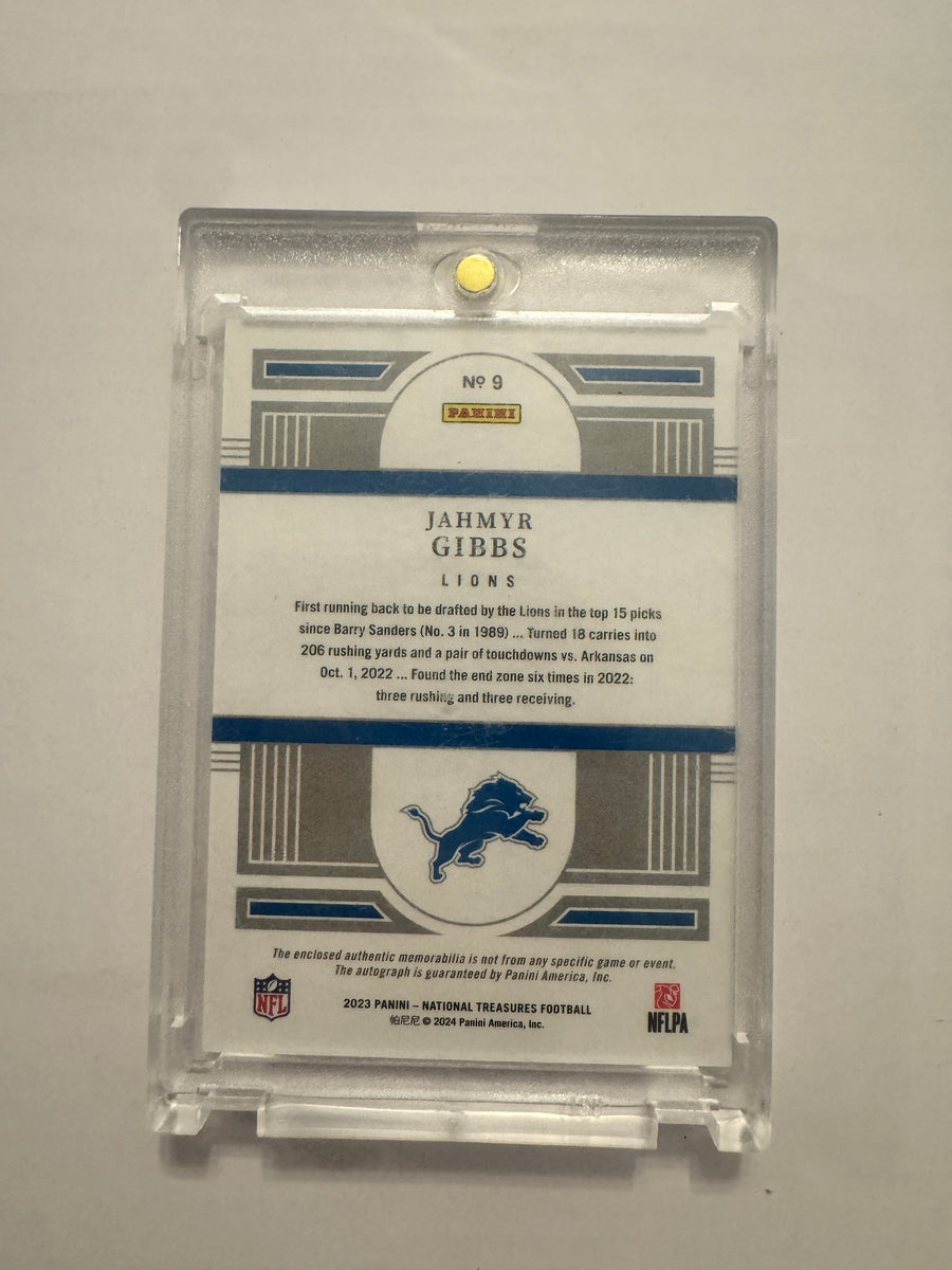 2023 Panini National Treasures #9 Jahmyr Gibbs Rookie Material Signatures /99