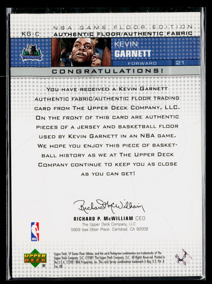 2000-01 SP Game Floor #KG-C Kevin Garnett Authentic Fabric/Floor Combos