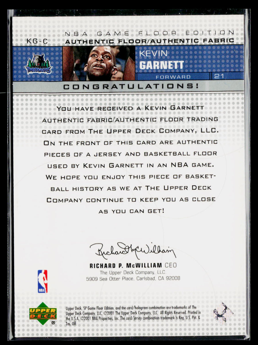 2000-01 SP Game Floor #KG-C Kevin Garnett Authentic Fabric/Floor Combos