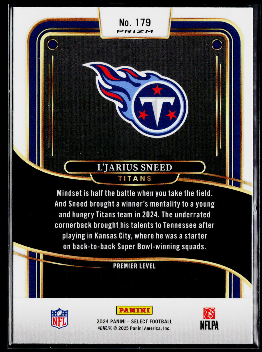 2024 Panini Select #179 L'Jarius Sneed Zebra Prizm Shock