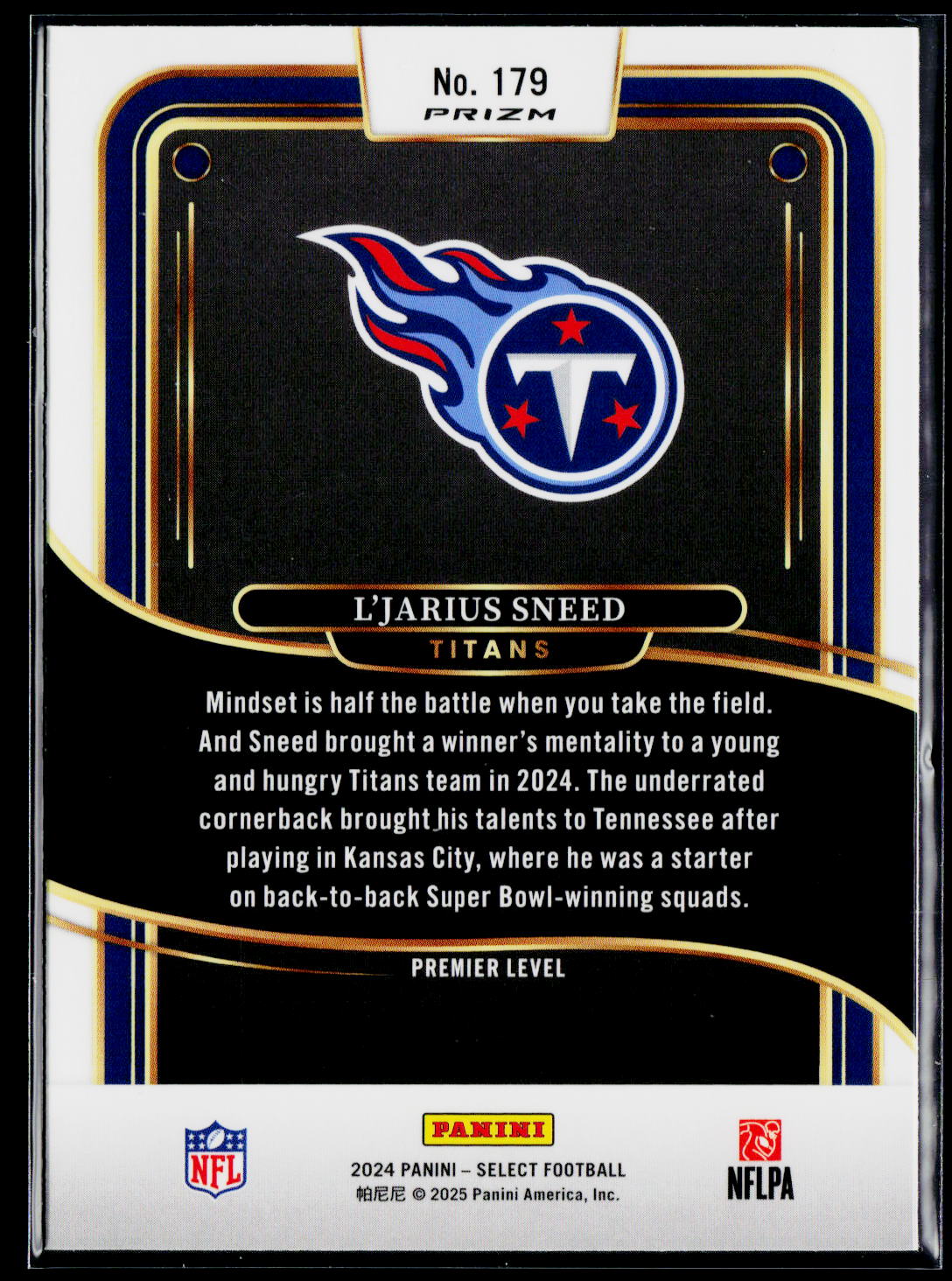 2024 Panini Select #179 L'Jarius Sneed Zebra Prizm Shock