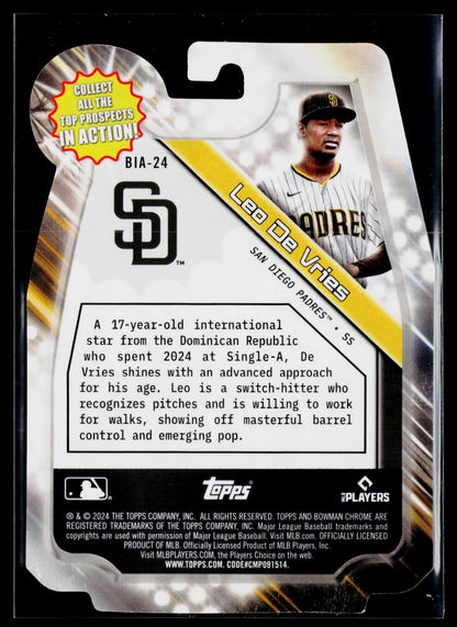 2024 Bowman Draft #BIA-24 Leo De Vries Bowman In Action Gold Refractor #/50