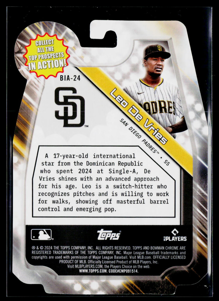 2024 Bowman Draft #BIA-24 Leo De Vries Bowman In Action Gold Refractor #/50