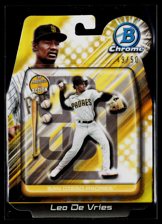 2024 Bowman Draft #BIA-24 Leo De Vries Bowman In Action Gold Refractor #/50
