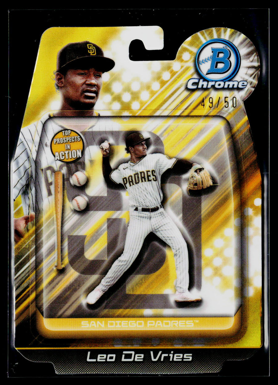 2024 Bowman Draft #BIA-24 Leo De Vries Bowman In Action Gold Refractor #/50
