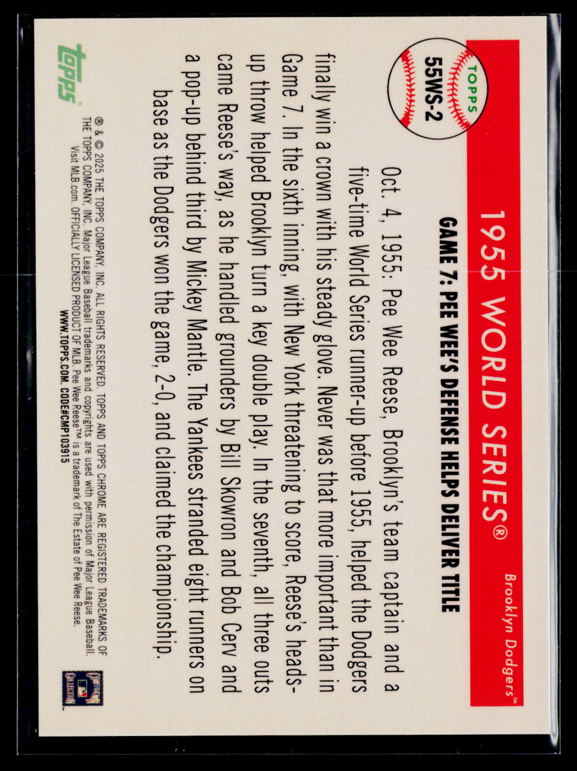 2025 Topps Chrome Platinum 55WS-2 Pee Wee Reese 1955 World Series Orange /25