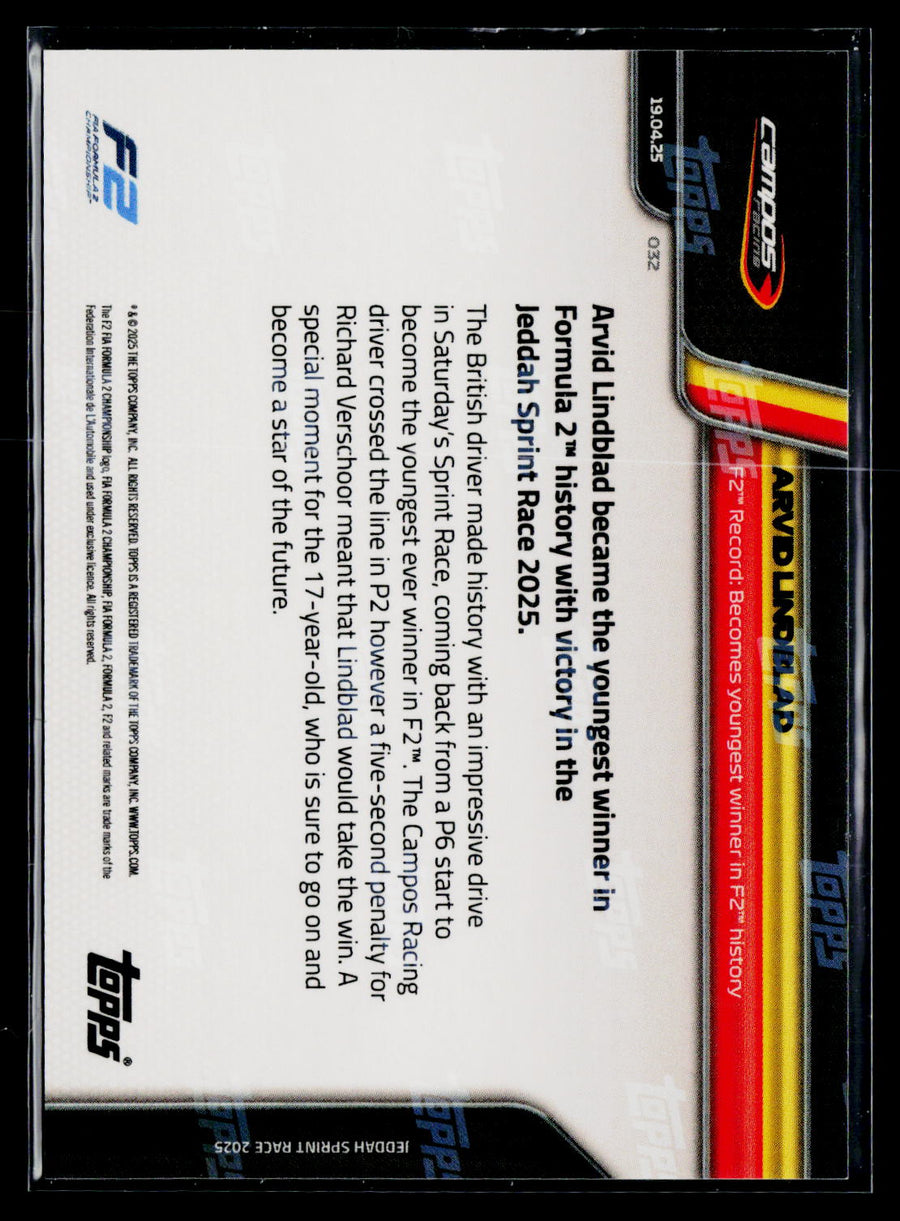 2025 Topps Now Formula 1 #032 Arvid Lindblad Gold Foil #/50