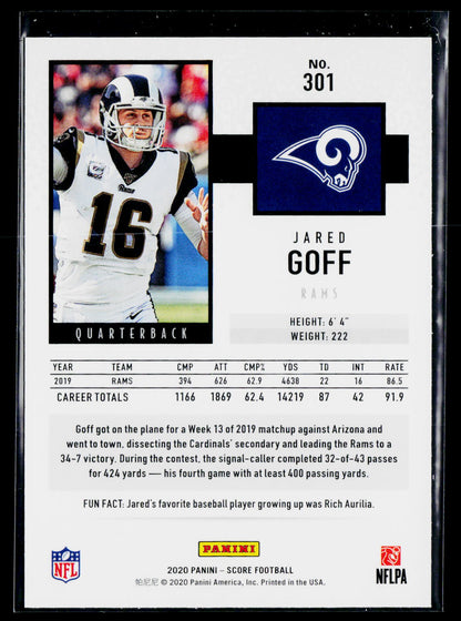 2020 Score #301 Jared Goff Gold Zone #/50