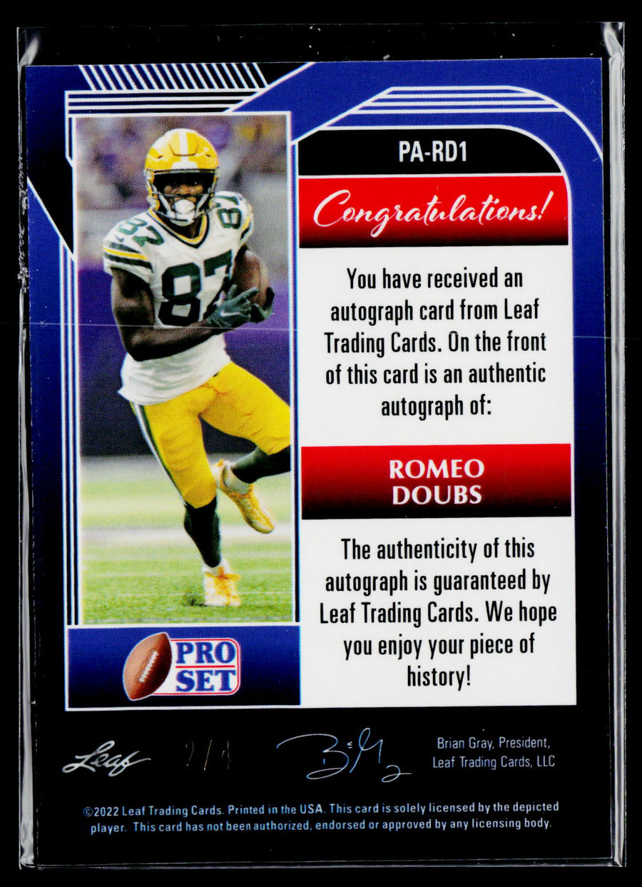 2022 Leaf Metal Draft #PA-RD1 Romeo Doubs Portrait Autographs Crystal Orange #/4