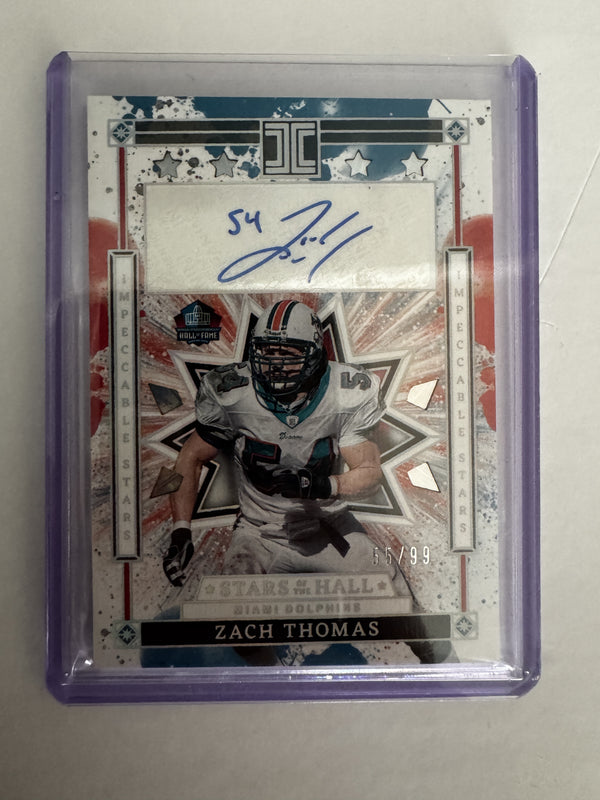 2025 Panini Impeccable #SHA-ZTS Zach Thomas Stars of the Hall Autographs #/99