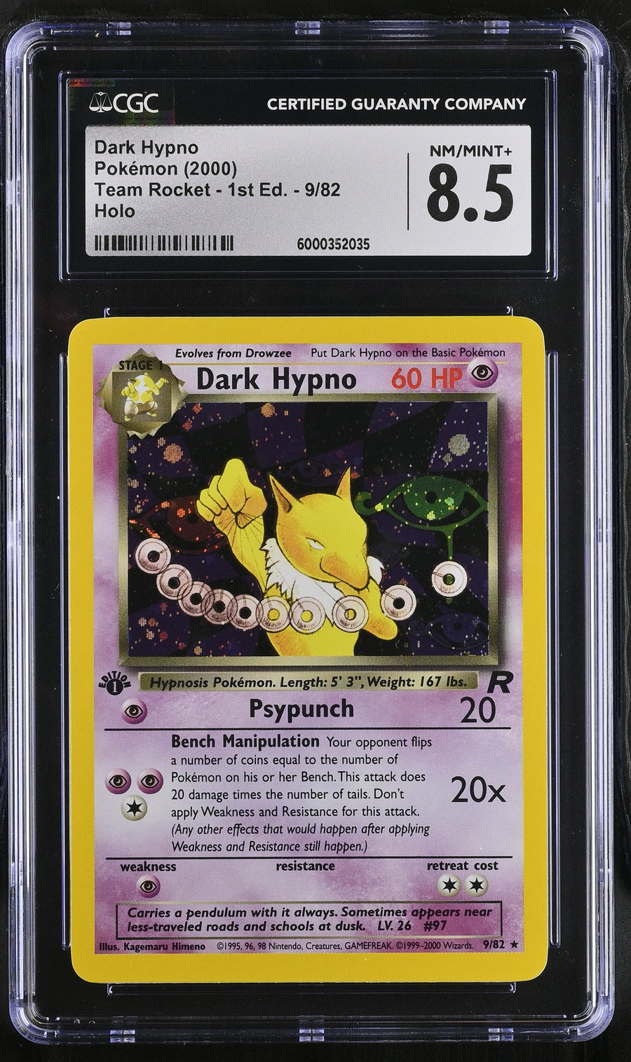 2000 Team Rocket - 1st Ed. #9/82 Dark Hypno CGC 8.5
