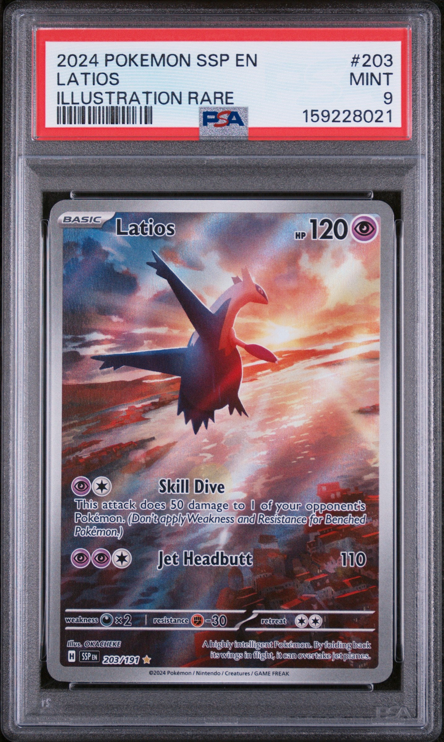 2024 Pokemon Ssp En-Surging Sparks #203 Latios Illustration Rare PSA 9