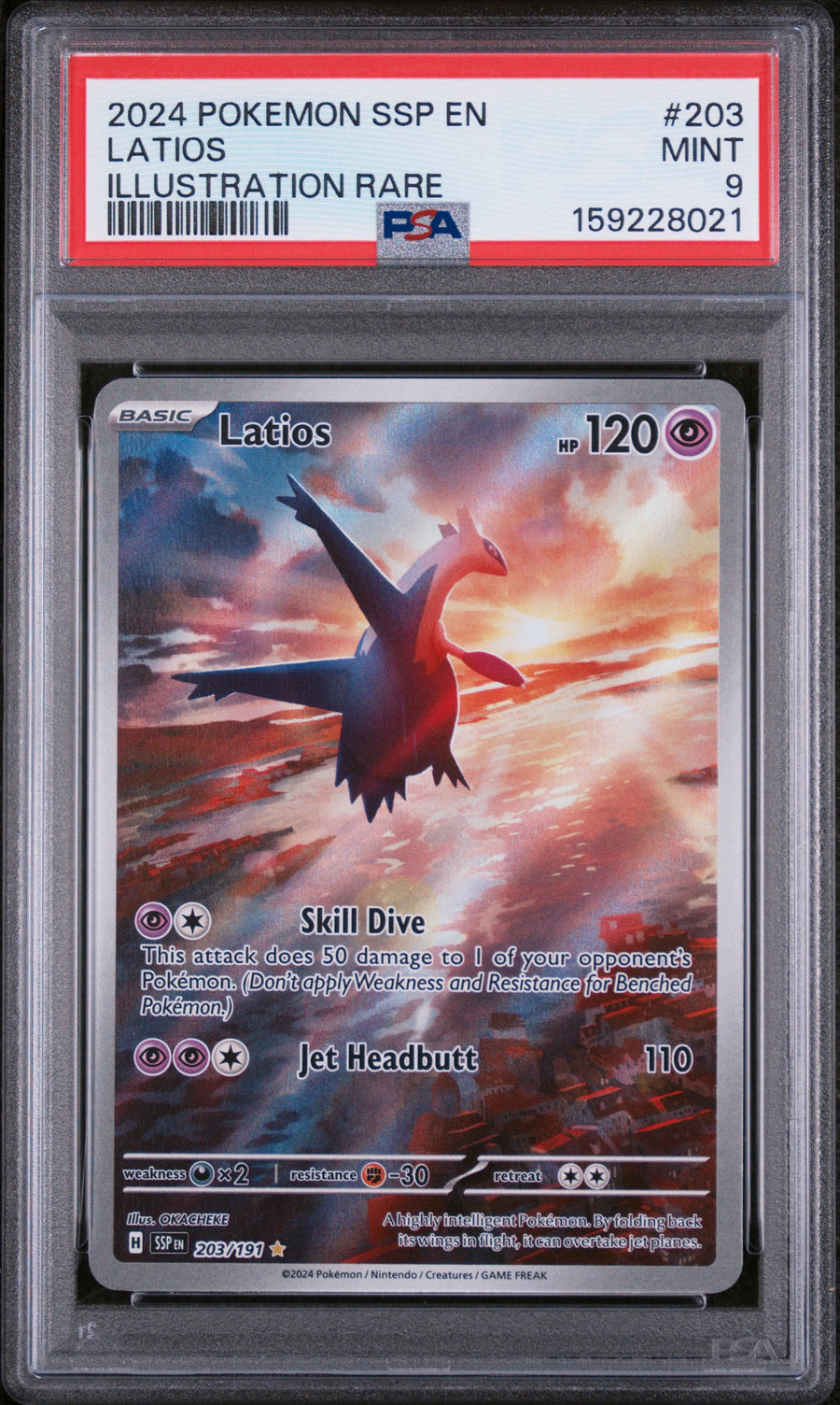 2024 Pokemon Ssp En-Surging Sparks #203 Latios Illustration Rare PSA 9
