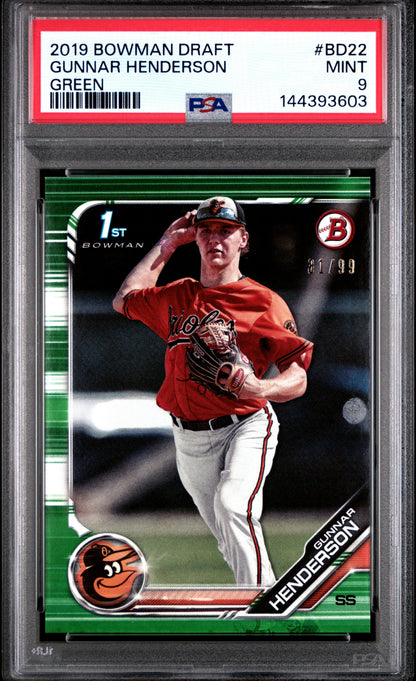 2019 Bowman Draft #BD22 Gunnar Henderson Green /99 PSA 9