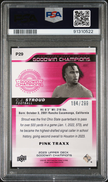 2023 Upper Deck Goodwin Champions P29 Cj Stroud Platinum Pink Traxx PSA 9