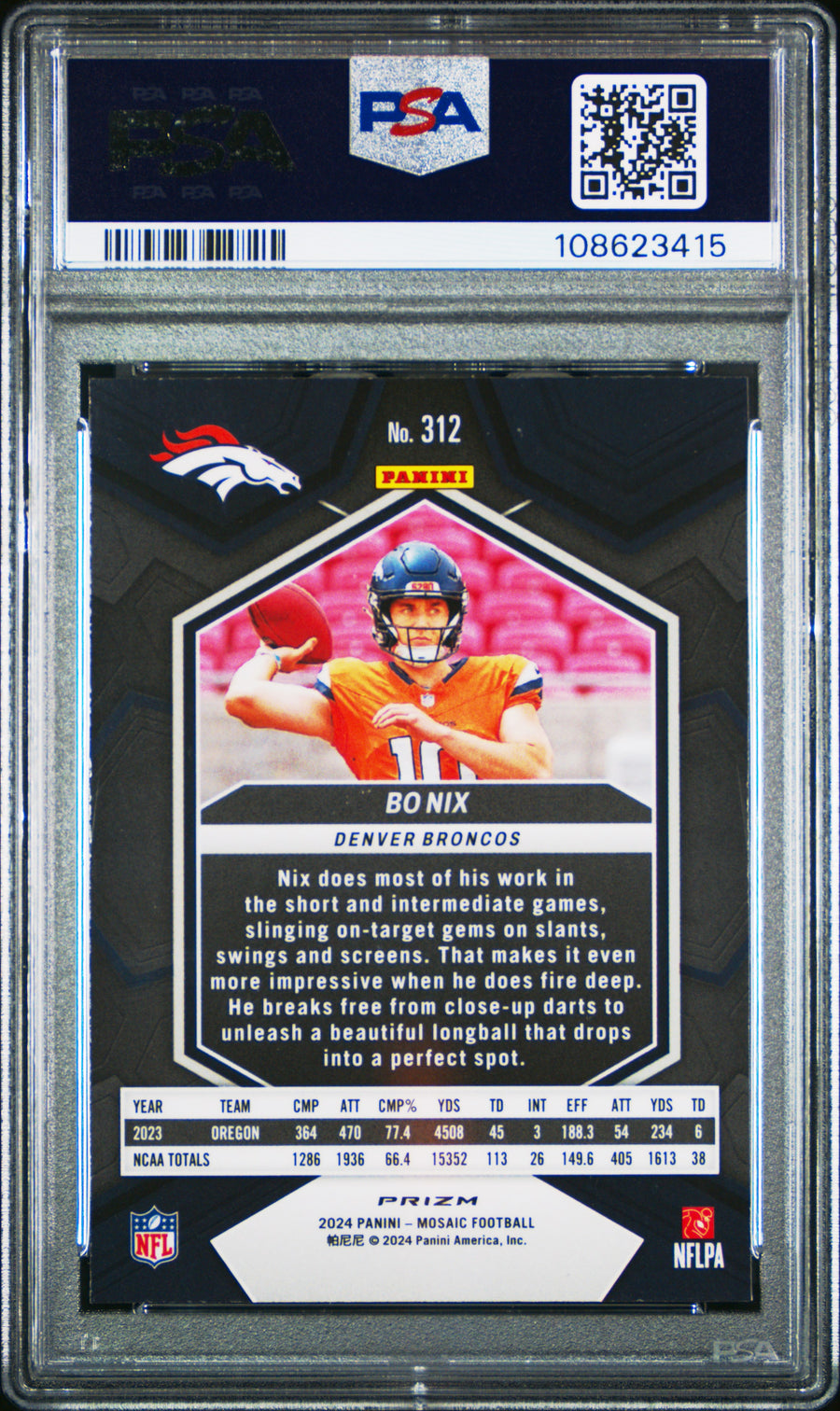 2024 Panini Mosaic #312 Bo Nix Reactive Yellow PSA 10