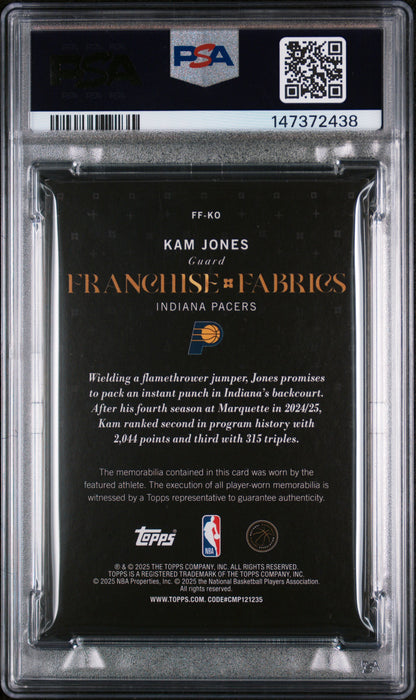 2025 Topps Franchise Fabrics #FF-KO Kam Jones Fran Fabrics-Green Holo Foil PSA 8