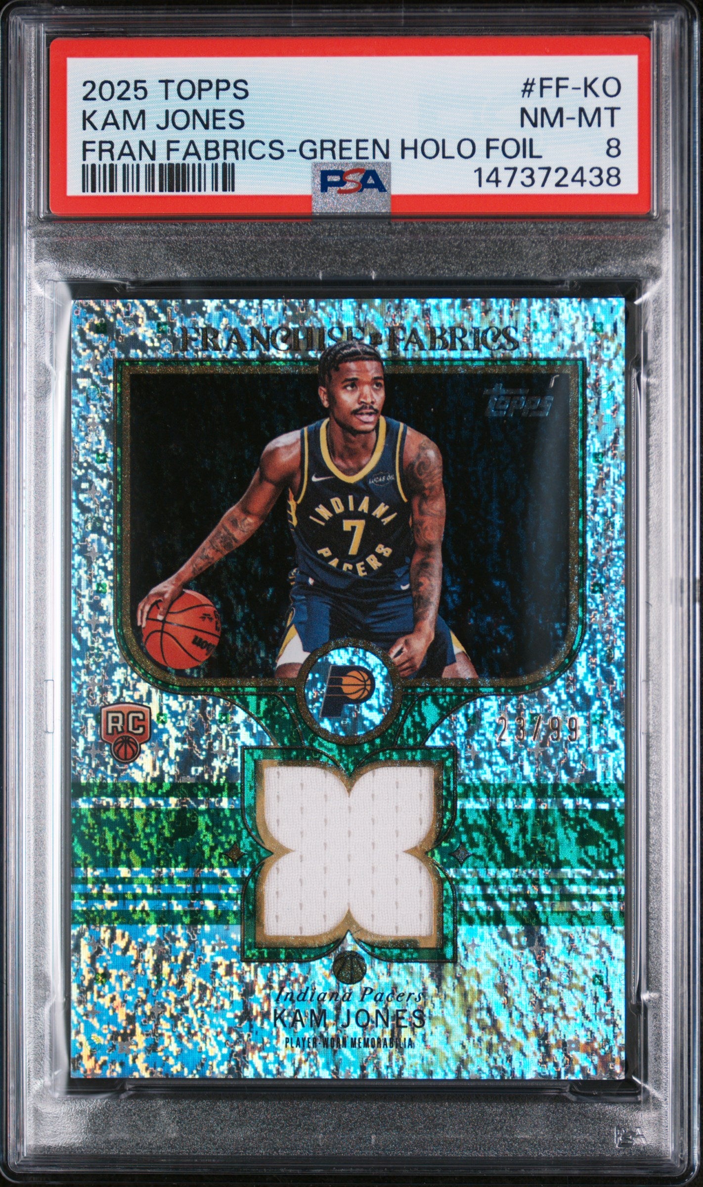 2025 Topps Franchise Fabrics #FF-KO Kam Jones Fran Fabrics-Green Holo Foil PSA 8