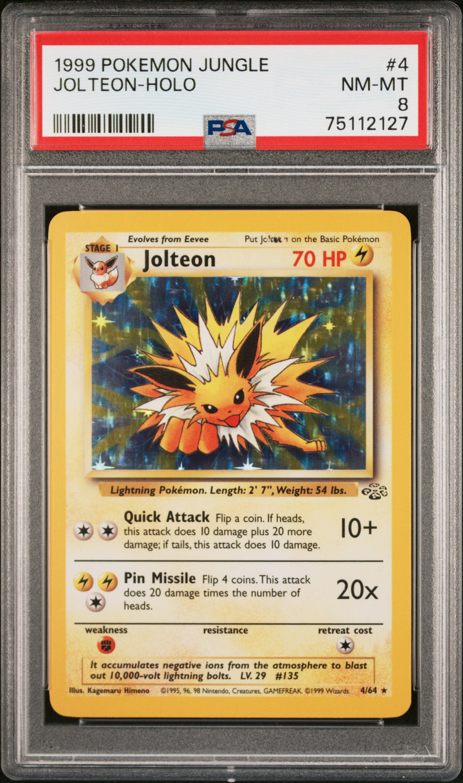 1999 Pokemon Jungle #4 Jolteon-Holo PSA 8