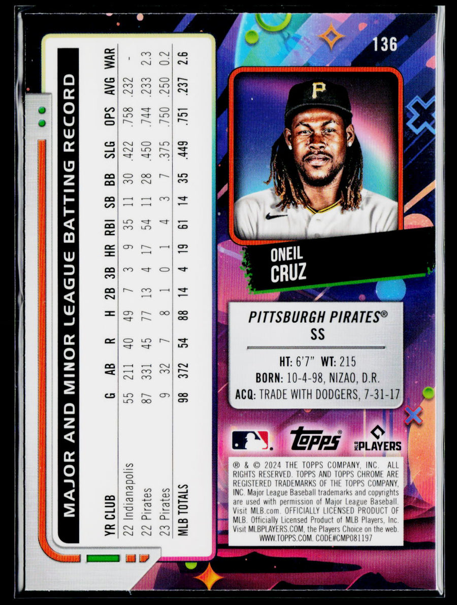2024 Topps Chrome Cosmic #136 Oneil Cruz Gold Interstellar Refractors #/50
