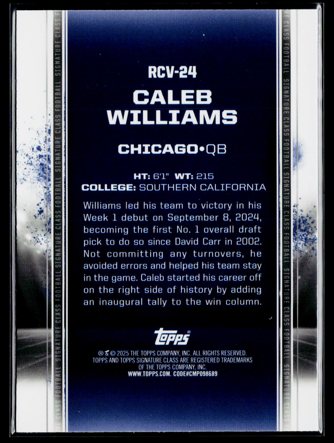 2024 Topps Signature Class RCV-24 Caleb Williams  Variation Pandora Refractor