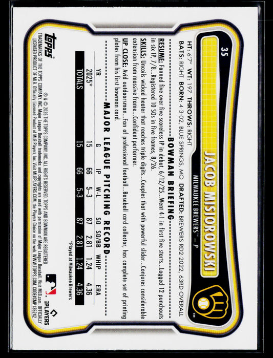 2026 Bowman 35 Jacob Misiorowski Sky Blue /499