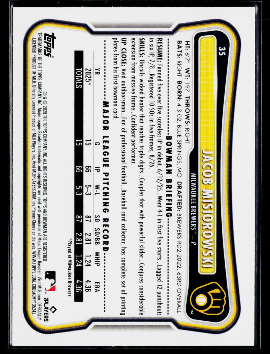 2026 Bowman 35 Jacob Misiorowski Sky Blue /499