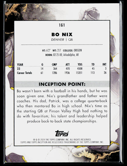 2024 Topps Inception #161 Bo Nix Purple #/125