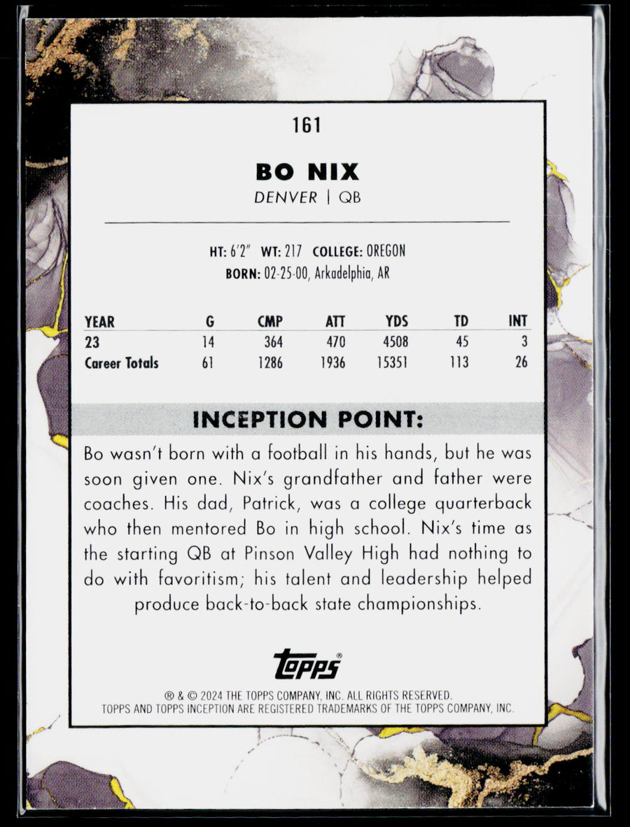 2024 Topps Inception #161 Bo Nix Purple #/125