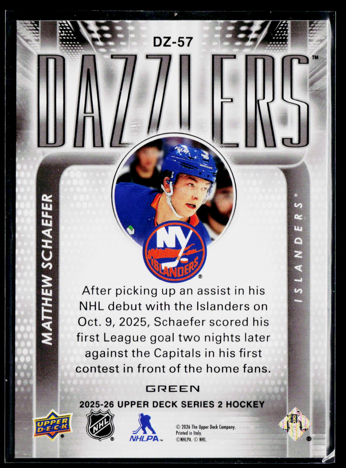 2025-26 Upper Deck #DZ-57 Matthew Schaefer Dazzlers Green