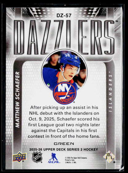 2025-26 Upper Deck #DZ-57 Matthew Schaefer Dazzlers Green