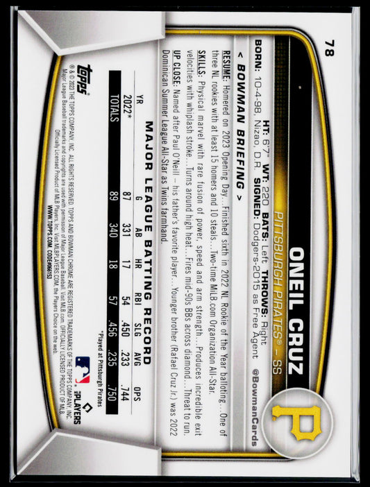 2023 Bowman Chrome Sapphire Edition #78 Oneil Cruz Purple #/25