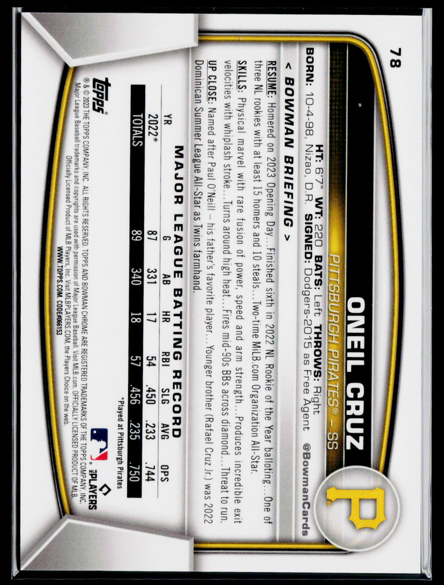 2023 Bowman Chrome Sapphire Edition #78 Oneil Cruz Purple #/25